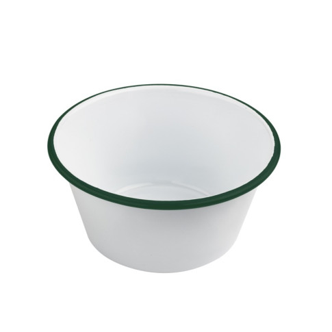 Bol Enamel blanc en acier émaillé  à bord plat et vert   H90mm 1500ml