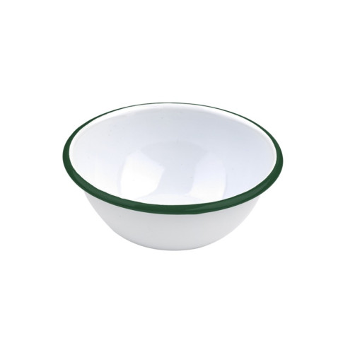 Bol Enamel blanc en acier émaillé  à bord plat et vert   H65mm 550ml