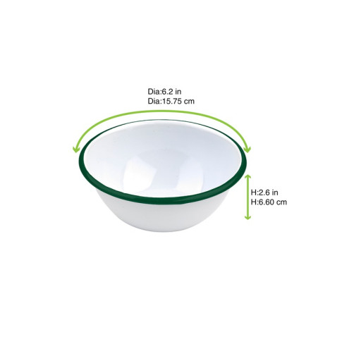 Bol Enamel blanc en acier émaillé  à bord plat et vert   H65mm 550ml
