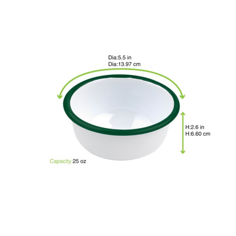 Bol Enamel blanc en acier émaillé  à bord plat et vert   H65mm 750ml