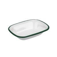 Barquette ou saladier blanc en acier émaillé à bord vert  183x137mm H40mm 350ml