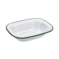 Barquette ou saladier blanc en acier émaillé à bord vert  264x197mm H58mm 1100ml
