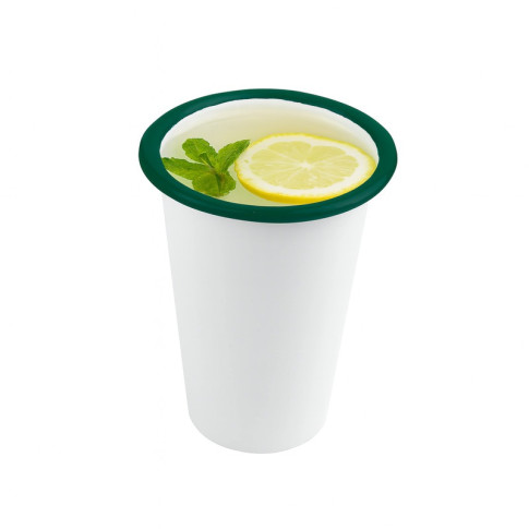 Gobelet Enamel blanc en acier émaillé à bord vert   H90mm 300ml