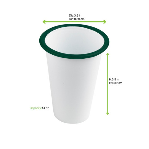 Gobelet Enamel blanc en acier émaillé à bord vert   H90mm 300ml