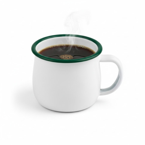Mug Enamel blanc en acier émaillé à bord vert   H55mm 150ml