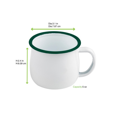 Mug Enamel blanc en acier émaillé à bord vert   H55mm 150ml