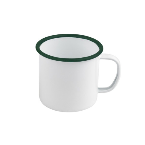 Mug Enamel blanc en acier émaillé à bord vert   H70mm 250ml