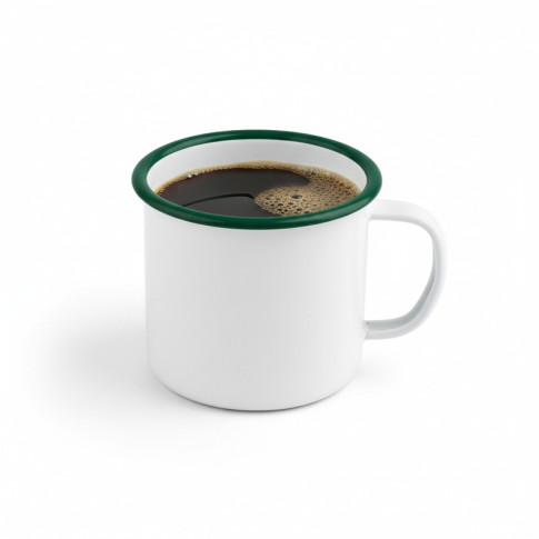 Mug Enamel blanc en acier émaillé à bord vert   H70mm 250ml
