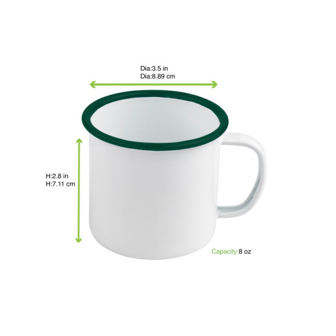 Mug Enamel blanc en acier émaillé à bord vert   H70mm 250ml
