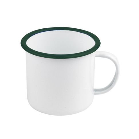 Mug Enamel blanc en acier émaillé à bord vert   H75mm 350ml