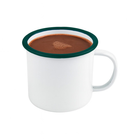 Mug Enamel blanc en acier émaillé à bord vert   H75mm 350ml