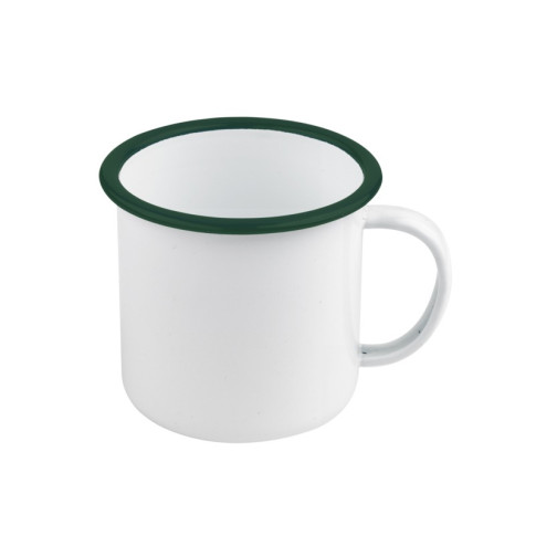 Mug Enamel blanc en acier émaillé à bord vert   H90mm 500ml