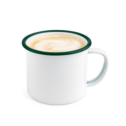 Mug Enamel blanc en acier émaillé à bord vert   H90mm 500ml