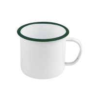 Mug Enamel blanc en acier émaillé à bord vert   H100mm 750ml