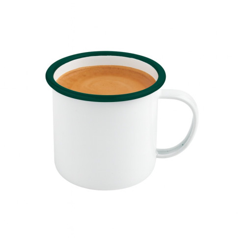 Mug Enamel blanc en acier émaillé à bord vert   H100mm 750ml