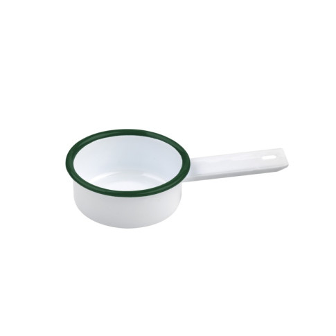Mini casserole blanche en acier émaillé à bord vert   H30mm 100ml