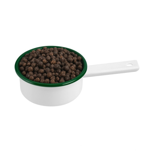 Mini casserole blanche en acier émaillé à bord vert   H30mm 100ml