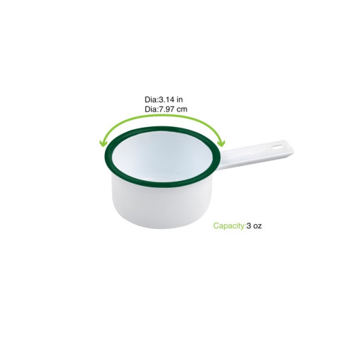 Mini casserole blanche en acier émaillé à bord vert   H30mm 100ml