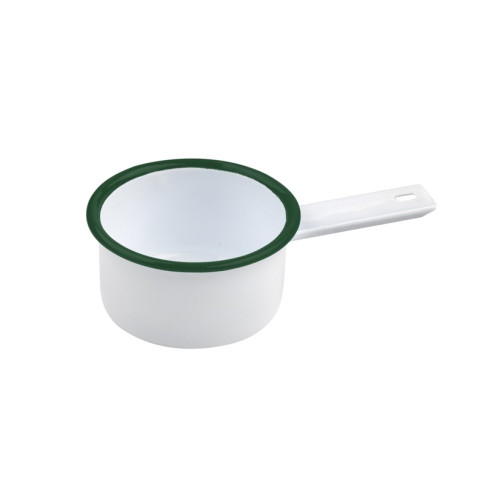 Mini casserole blanche en acier émaillé à bord vert   H47mm 200ml