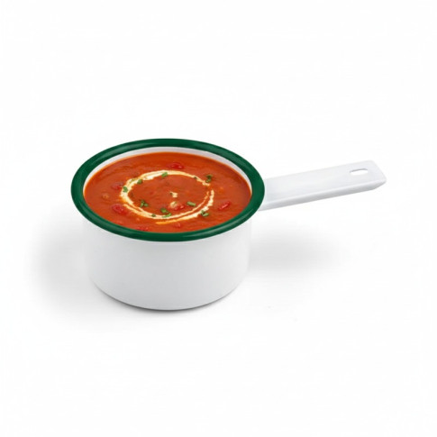Mini casserole blanche en acier émaillé à bord vert   H47mm 200ml