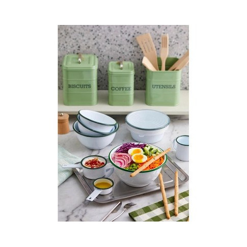 Mini casserole blanche en acier émaillé à bord vert   H47mm 200ml