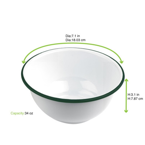 Bol Enamel blanc en acier émaillé  à bord vert   H84mm 1000ml