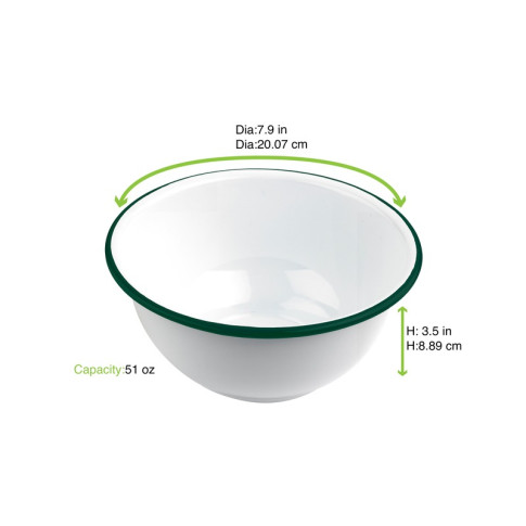 Bol Enamel blanc en acier émaillé  à bord vert   H90mm 1500ml