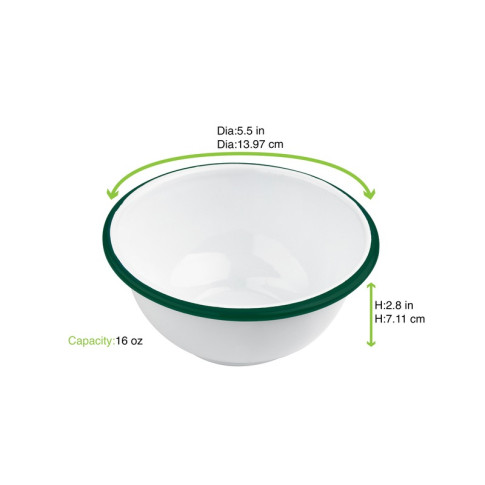 Bol Enamel blanc en acier émaillé  à bord vert   H63mm 470ml
