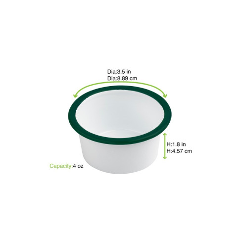 Pot enamel blanc en acier émaillé à bord droit et vert   H45mm 160ml