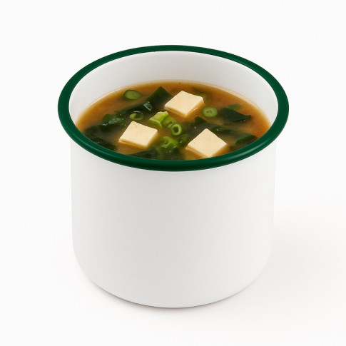 Pot enamel blanc en acier émaillé à bord droit et vert   H120mm 1200ml