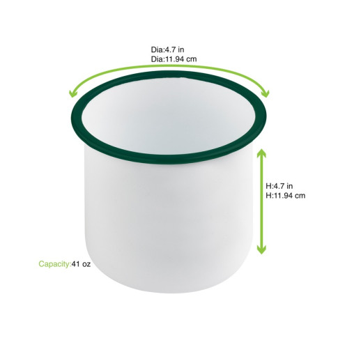 Pot enamel blanc en acier émaillé à bord droit et vert   H120mm 1200ml