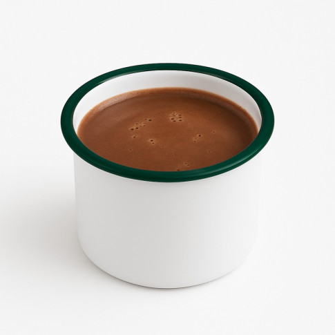 Pot enamel blanc en acier émaillé à bord droit et vert   H80mm 350ml