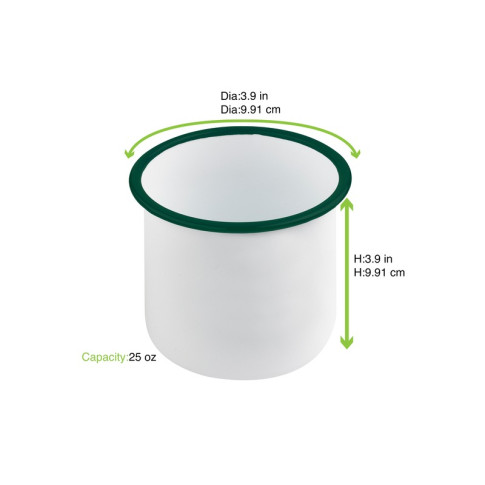Pot enamel blanc en acier émaillé à bord droit et vert   H100mm 730ml
