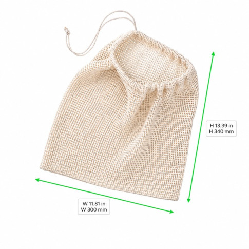 Sac en filet coton naturel avec fermeture en cordelette 300mm H340mm
