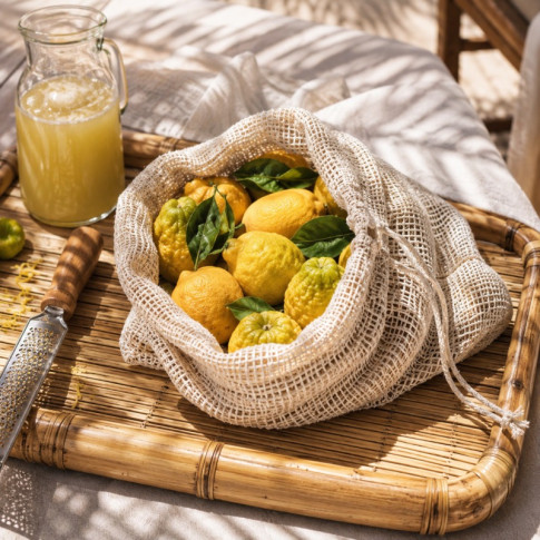 Sac en filet coton naturel avec fermeture en cordelette 300mm H340mm