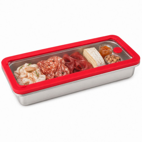 Couvercle GN 1/3 verre trempé et silicone avec 2 bouchons silicone 325x172mm H17mm