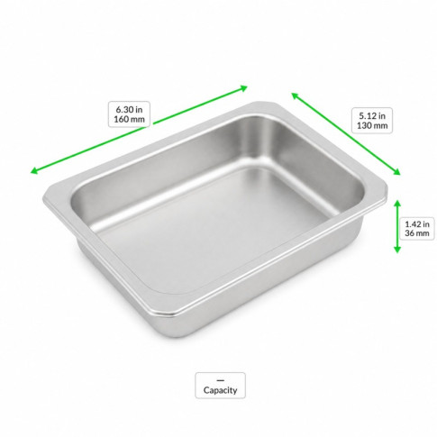 Barquette inox scellable GN 1/8 160x130mm H36mm