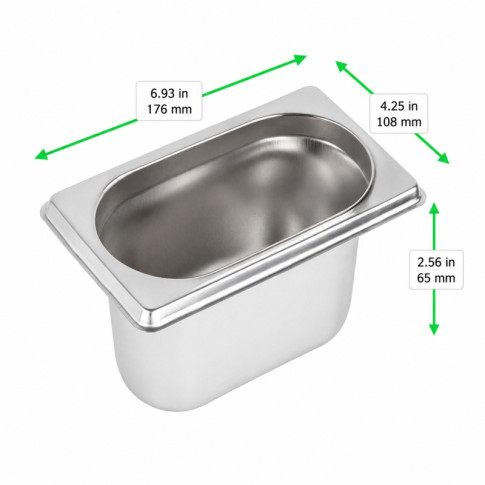 Bac GN inox 1/9 H6,5cm 176x108mm H65mm