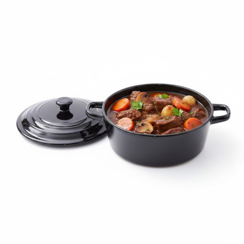 Mini soupière ronde avec couvercle en porcelaine noire   H97mm 600ml