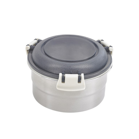 Boite ronde NoxBox en inox avec couvercle en plastique PP noir et fermeture hermétique  H73mm 600ml