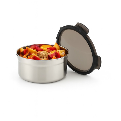 Boite ronde NoxBox en inox avec couvercle en plastique PP noir et fermeture hermétique  H73mm 600ml