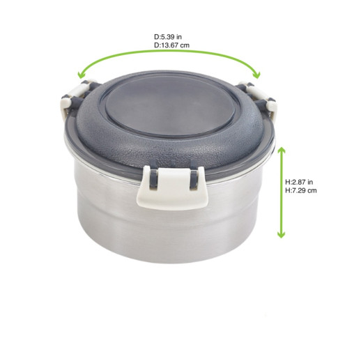 Boite ronde NoxBox en inox avec couvercle en plastique PP noir et fermeture hermétique  H73mm 600ml