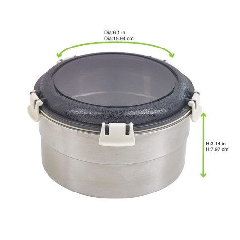 Boite ronde NoxBox en inox avec couvercle en plastique PP noir et fermeture hermétique  H80mm 900ml