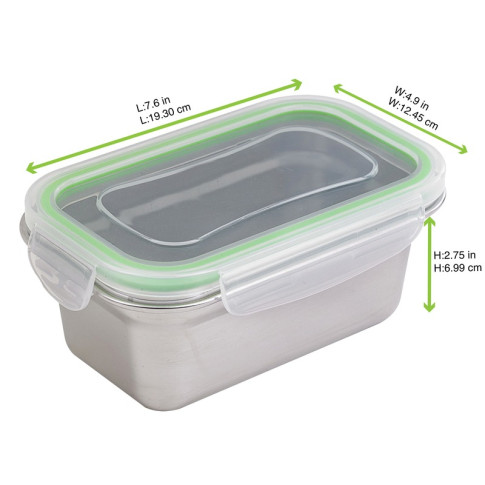 Boite repas rectangulaire NoxBox en inox avec couvercle en plastique PP  193x125mm H70mm 1000ml