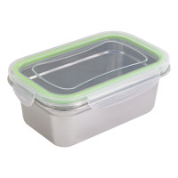 Boite repas rectangulaire NoxBox en inox avec couvercle en plastique PP  223x150mm H80mm 1 600ml