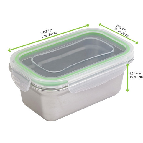 Boite repas rectangulaire NoxBox en inox avec couvercle en plastique PP  223x150mm H80mm 1 600ml