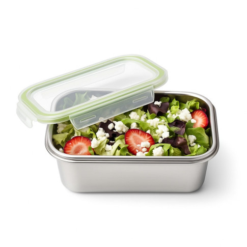 Boite repas rectangulaire NoxBox en inox avec couvercle en plastique PP  163x100mm H65mm 620ml
