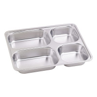 Plateau repas NoxTray en inox 4 compartiments avec couvercle en plastique PP  285x222mm H40mm