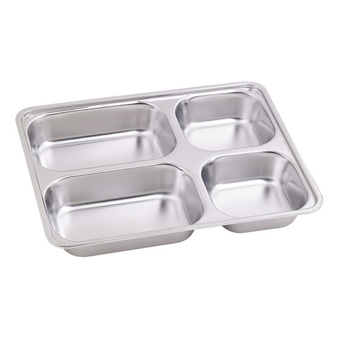 Plateau repas NoxTray en inox 4 compartiments avec couvercle en plastique PP  285x222mm H40mm