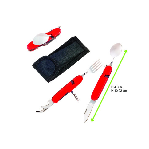 Couverts de poche multifonctions avec manche en plastique rouge 110x20mm H10mm